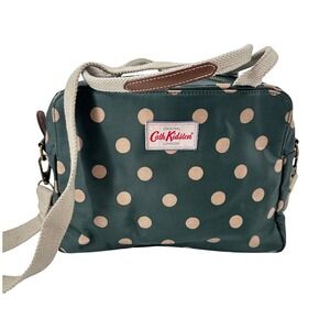 Cath Kidston‎ Crossbody Busy Bag Travel Green Polka Dot Zip Top Coated Canvas